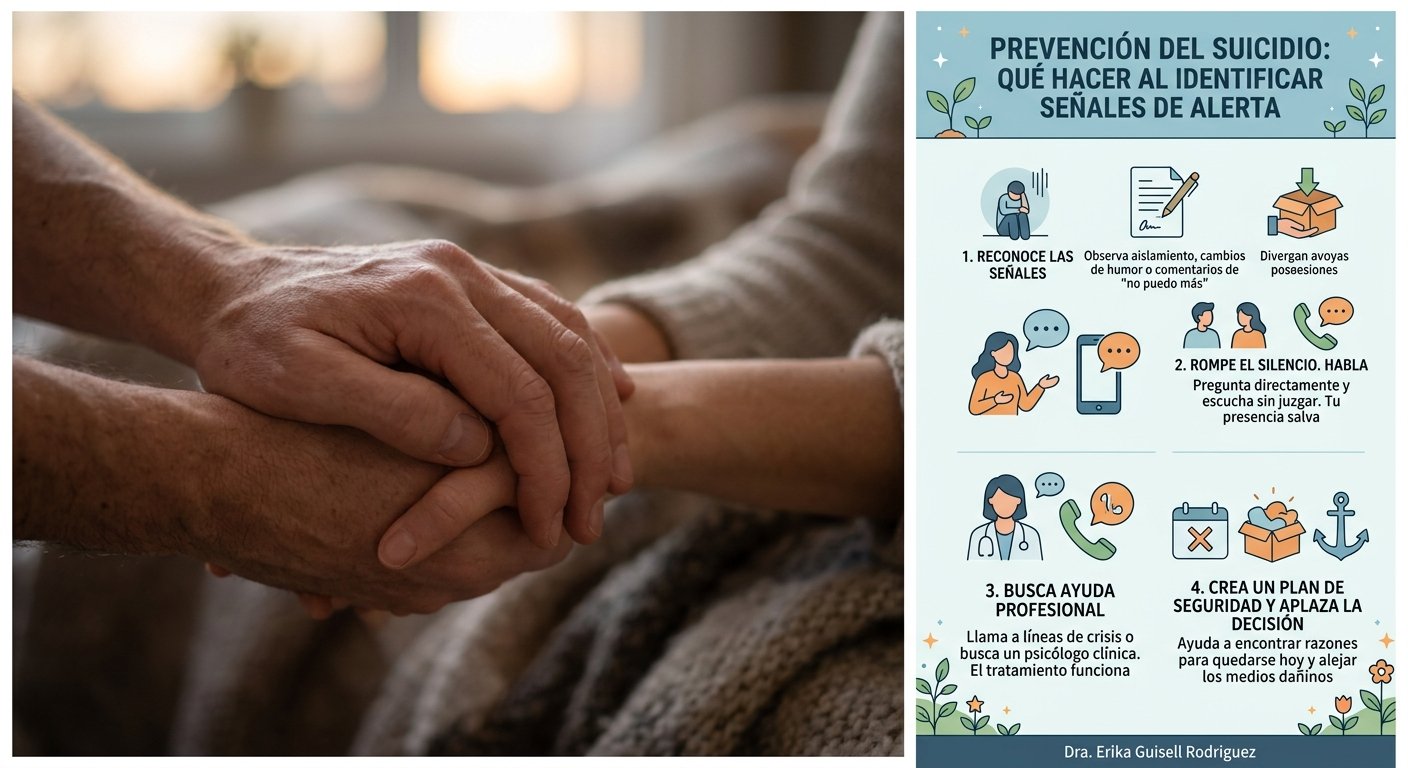 Dos manos sosteniéndose, representando el apoyo emocional y la prevención del suicidio.